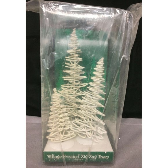 Department 56 Village "Frosted Zig Zag Trees" Set of 3 White #5249-3 Boxed NOS - Picture 1 of 4